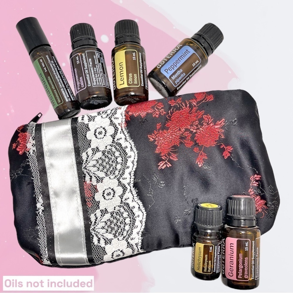 Essential Oil Waterproof Clutch- Black & Red Satin - Picture 2 of 5